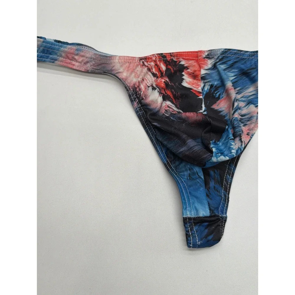 Mens Abstract Floral Print Low Rise Pouch Thong Underwear Blue Red White